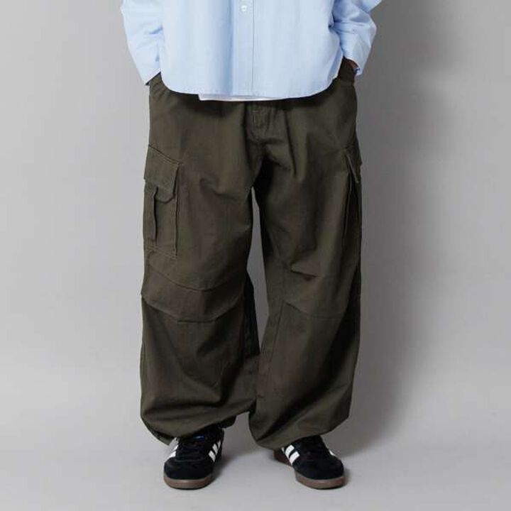 Cotton Twill Wide Cargo Pants,Khaki, medium image number 0