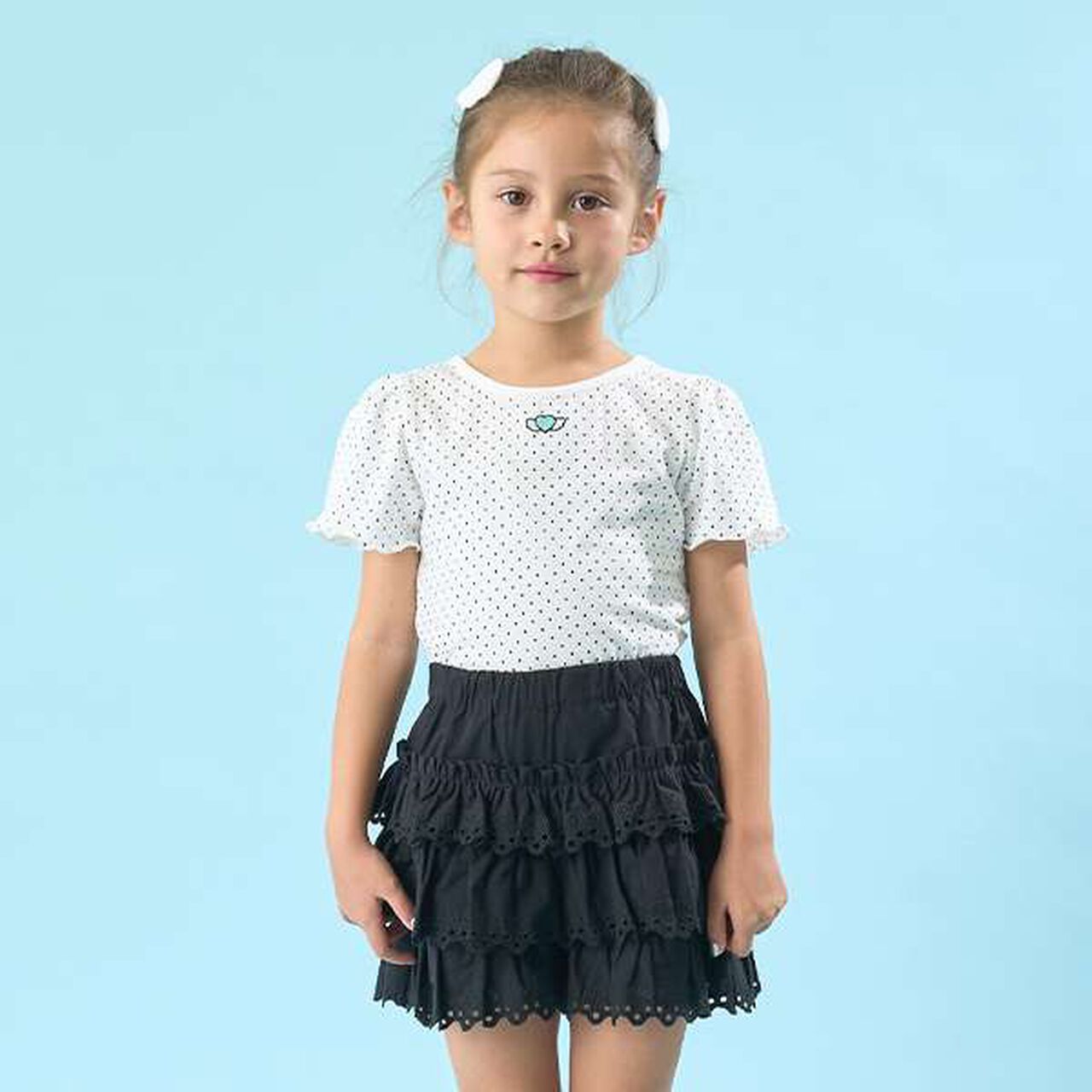 Soft Cotton Mini Puff Short Sleeve T-Shirt with Dot Print,Off white, large image number 0