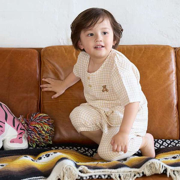[Link] Bear Embroidery Double Gauze Pajamas,Light beige, medium image number 1