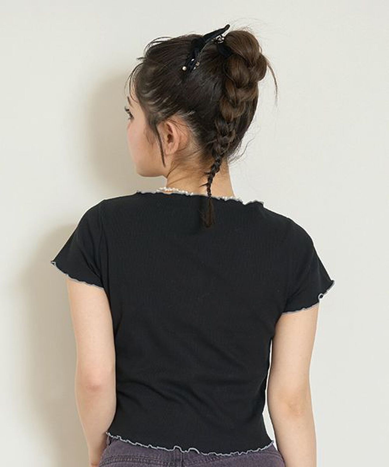 Front Shirred Short-Sleeve Ribbed Top,Lavender, large image number 1