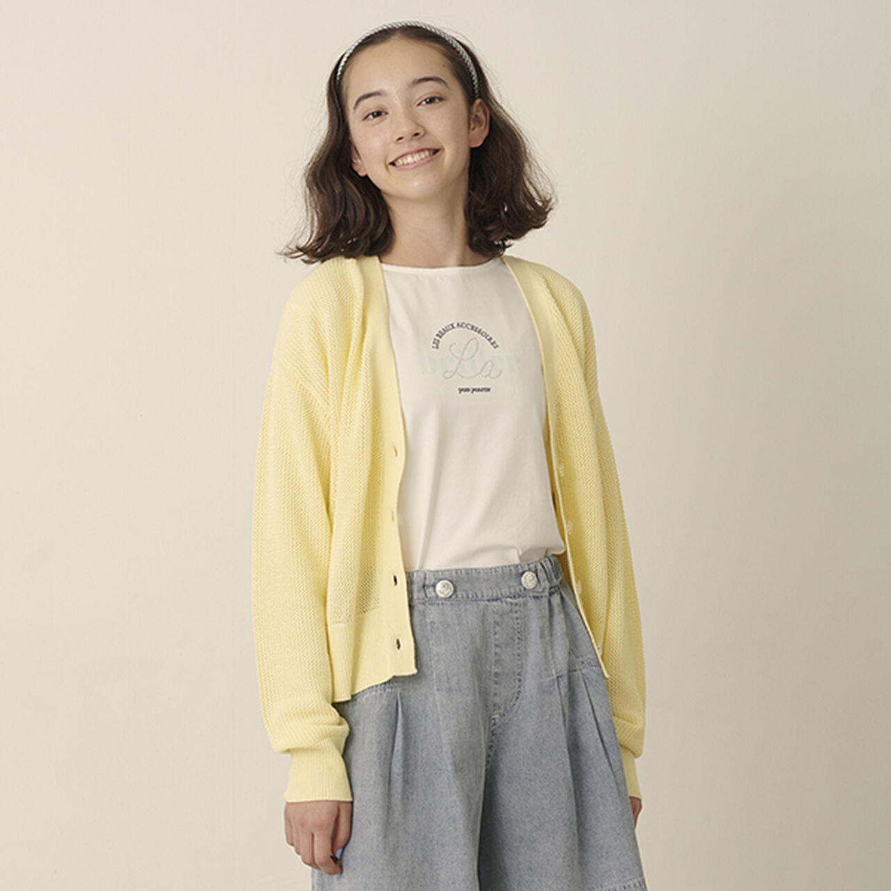 Mesh Knit Cardigan and Long Sleeve T-Shirt Set,Cream, large image number 8