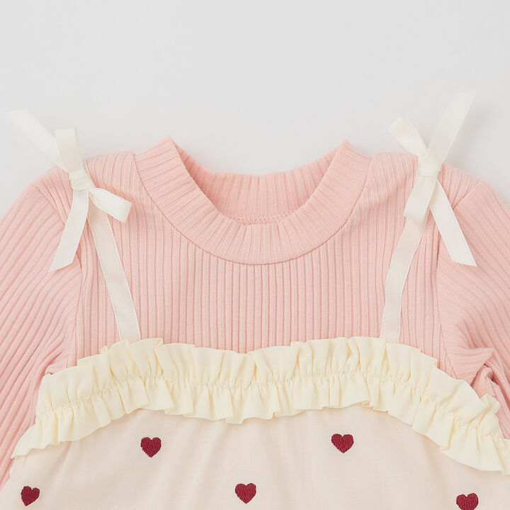 Heart Embroidered Frill Bustier Docking T-Shirt,Lavender, medium image number 14