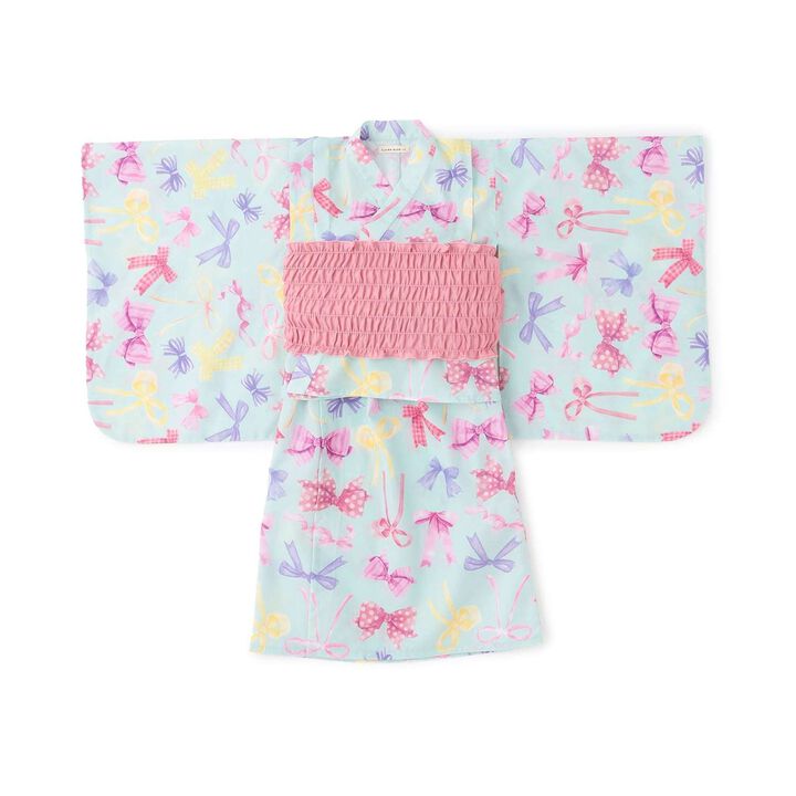 [Easy Wear♪] Cool Touch 4-Way Separate Yukata with Obi Belt (Kawaii) [Kids Girls],Dark red, medium image number 2