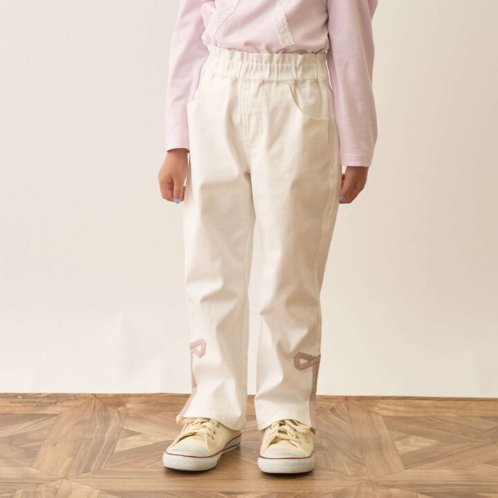Decorative Ribbon Side Slit Stretch Pants,Ivory, medium image number 19