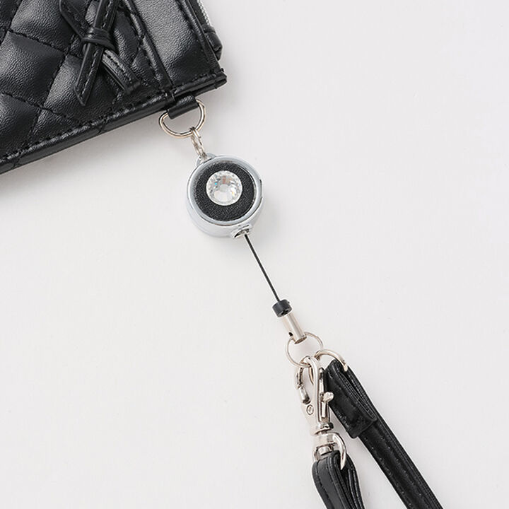 Ribbon &times; Sparkling Rhinestone Card Holder,Black, medium image number 3