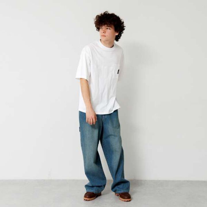 Big Short Sleeve T-Shirt with Pocket and Skater Embroidery,White, medium image number 12