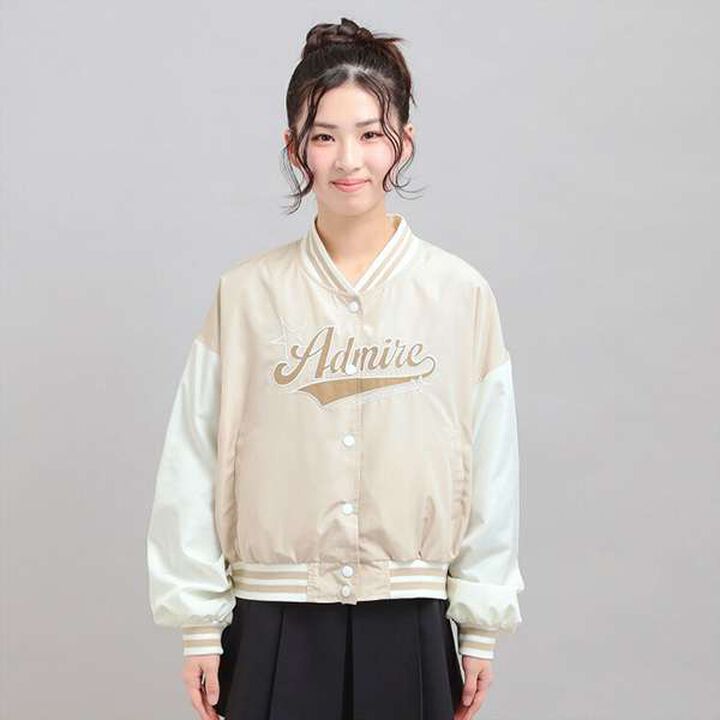 Cheer Logo Appliqu&eacute; Varsity Jacket,Gray, medium image number 1