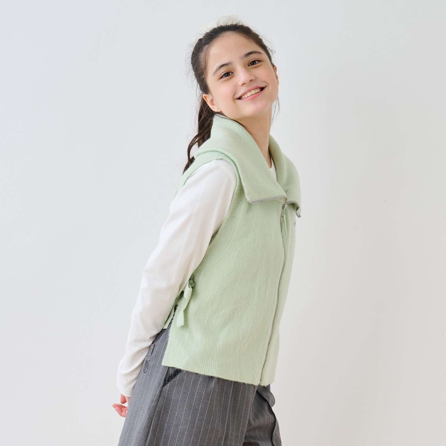 ZIP Knit Vest × Long Sleeve T-Shirt Set[Available in 130cm
