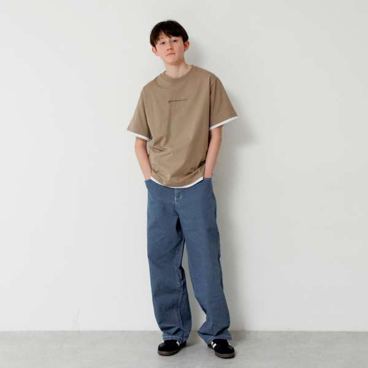 Front Logo Print Layered Hem Short Sleeve T-Shirt,Navy, large image number 1