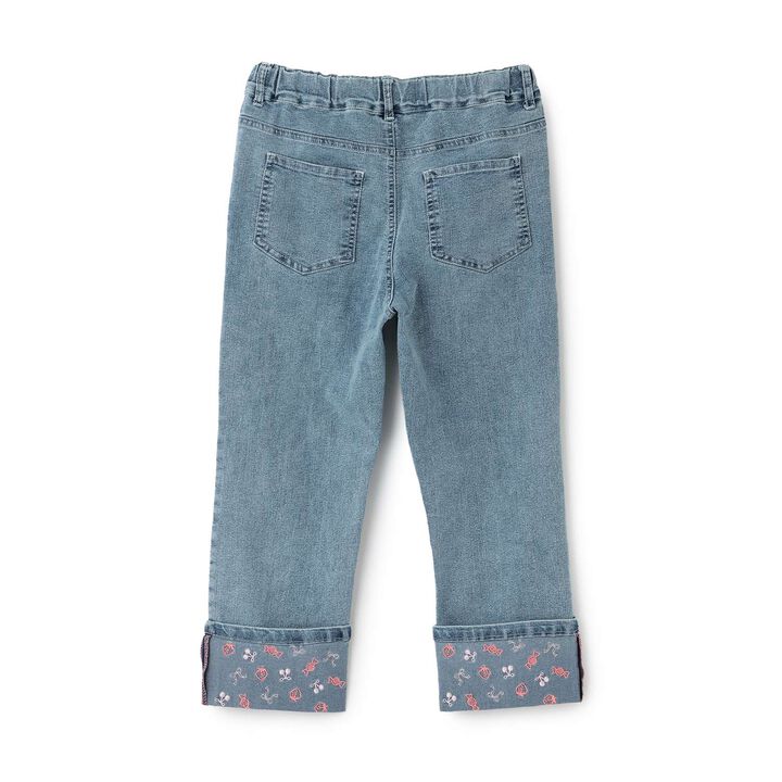 [Trois Lapins] Stretch Denim Roll-Up Pants,Sax blue, medium image number 1