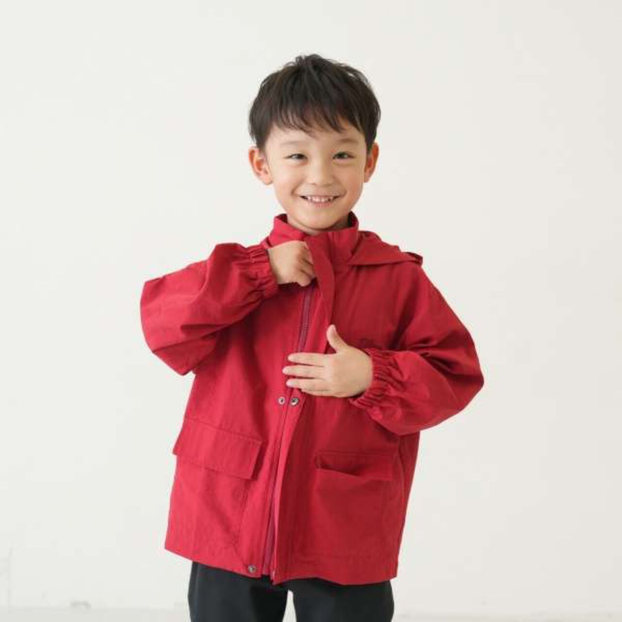Stand Collar Windbreaker,Red, large image number 0