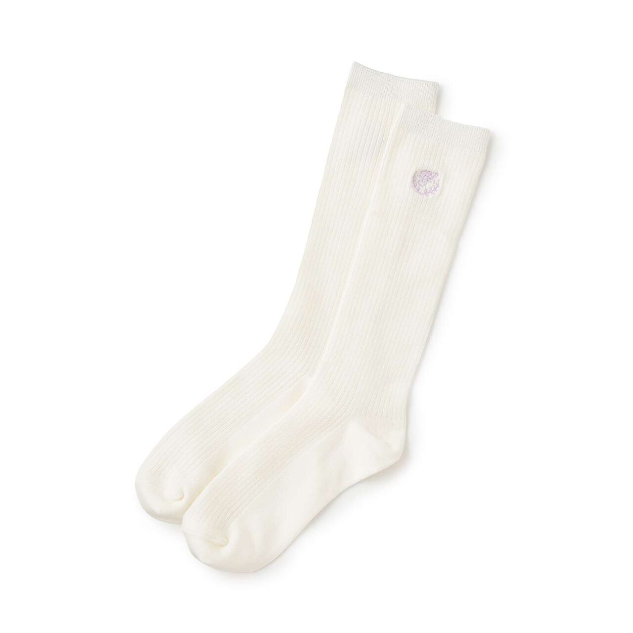 1-Point Embroidered Knee-High Socks,White, large image number 0