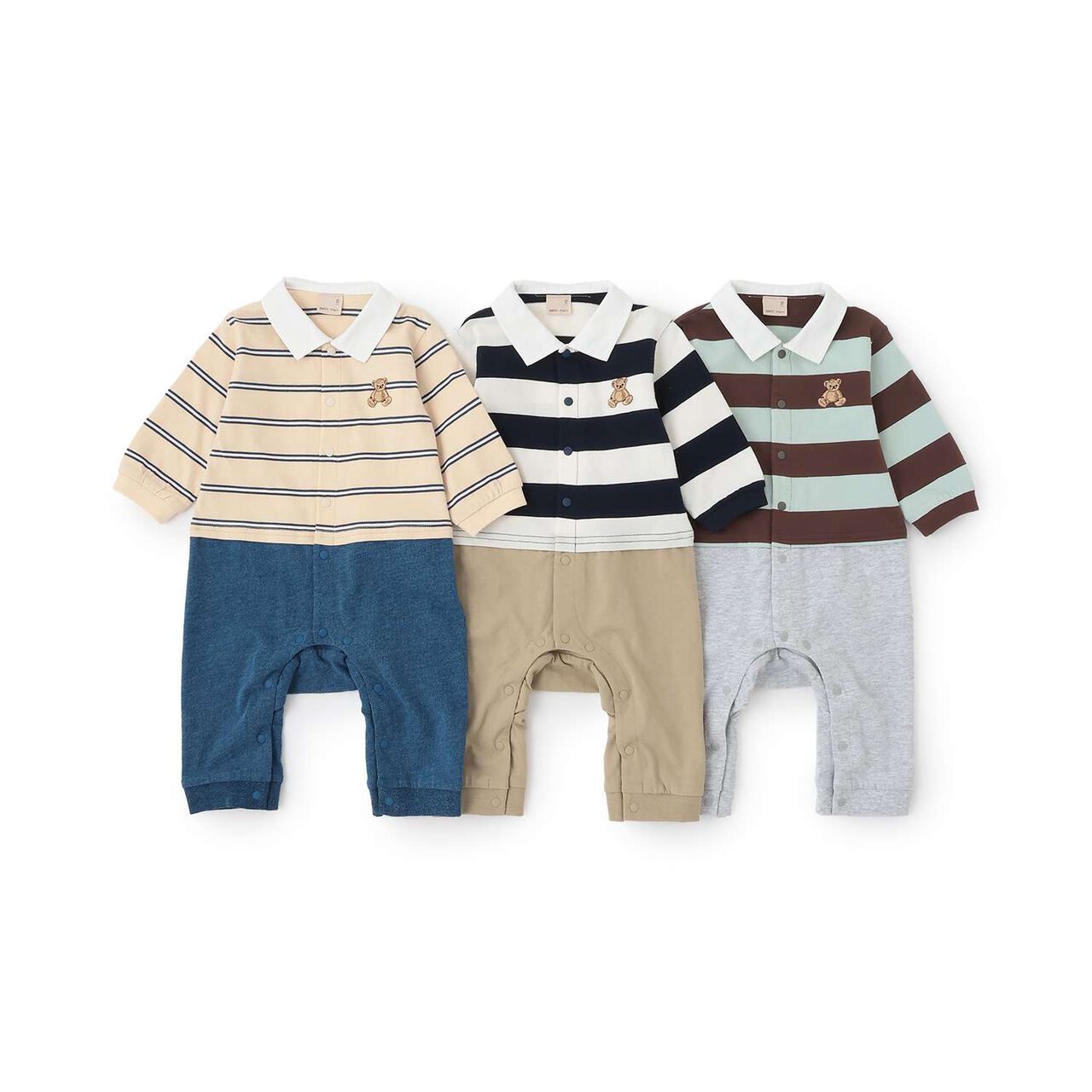 Link Stripe Pattern Long-Sleeve Romper,Navy, large image number 12