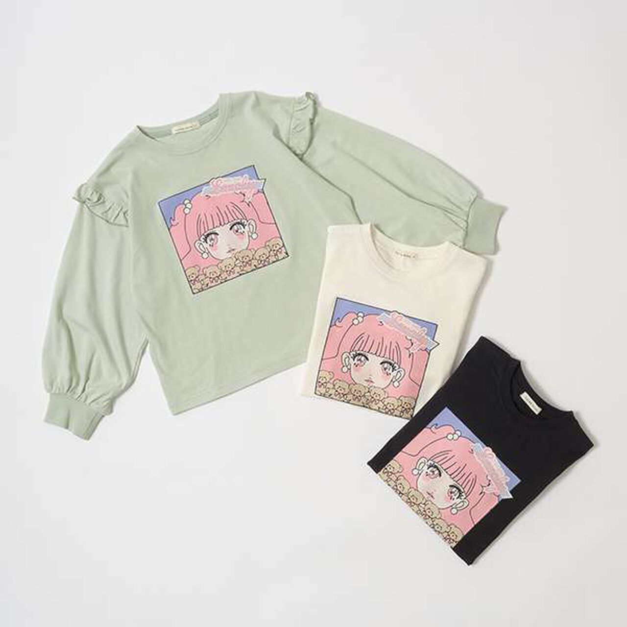 Non-Deforming Girls' Frill Big T-Shirt,Mint, large image number 1