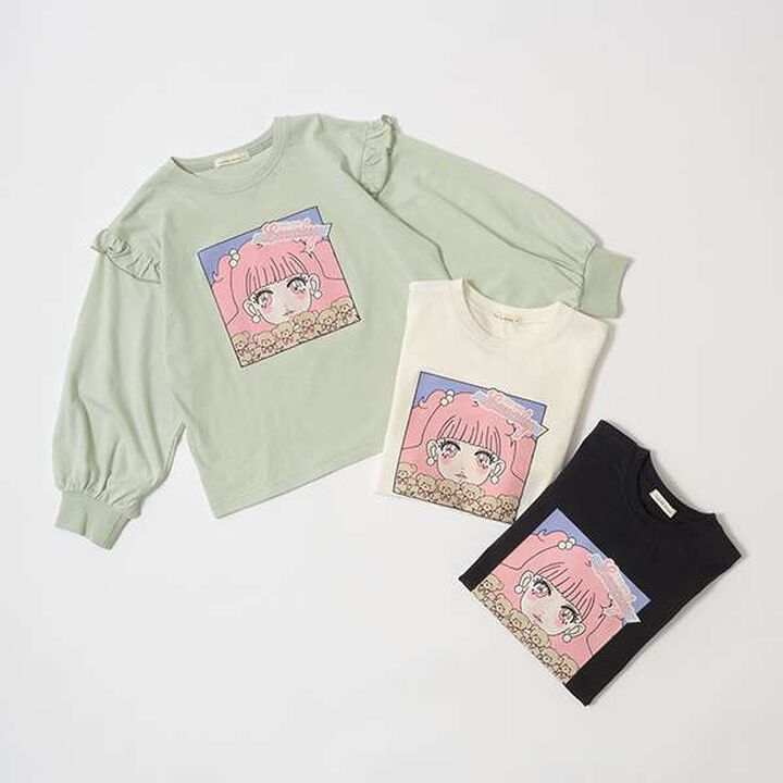 Non-Deforming Girls' Frill Big T-Shirt,Mint, medium image number 1