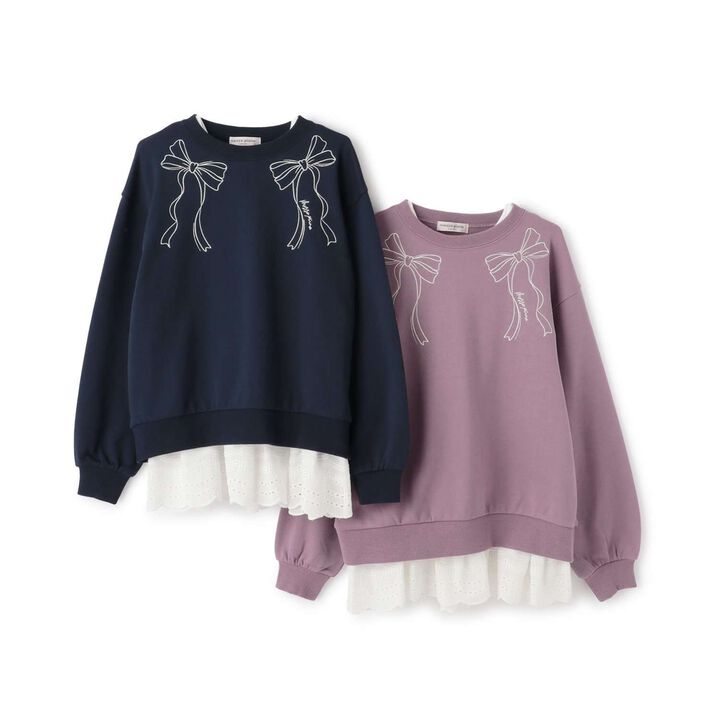 Lace Layered Sweatshirt,Lavender, medium image number 10