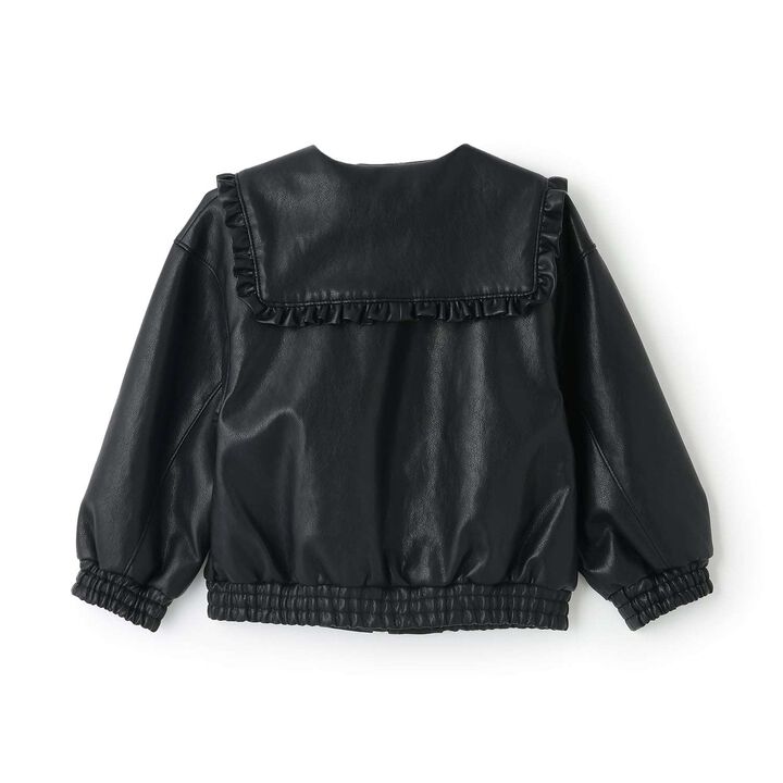 Denim & Faux Leather Sailor Collar Bomber Jacket,Sax blue, medium image number 7