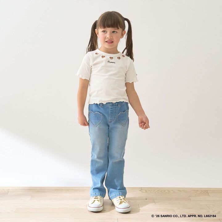 Beautiful Silhouette Stretch Heart Pocket Flare Denim Pants,Blue, medium image number 21