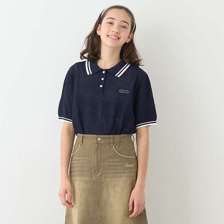 Mesh Short-Sleeve Polo Knitwear,Blue, medium image number 17