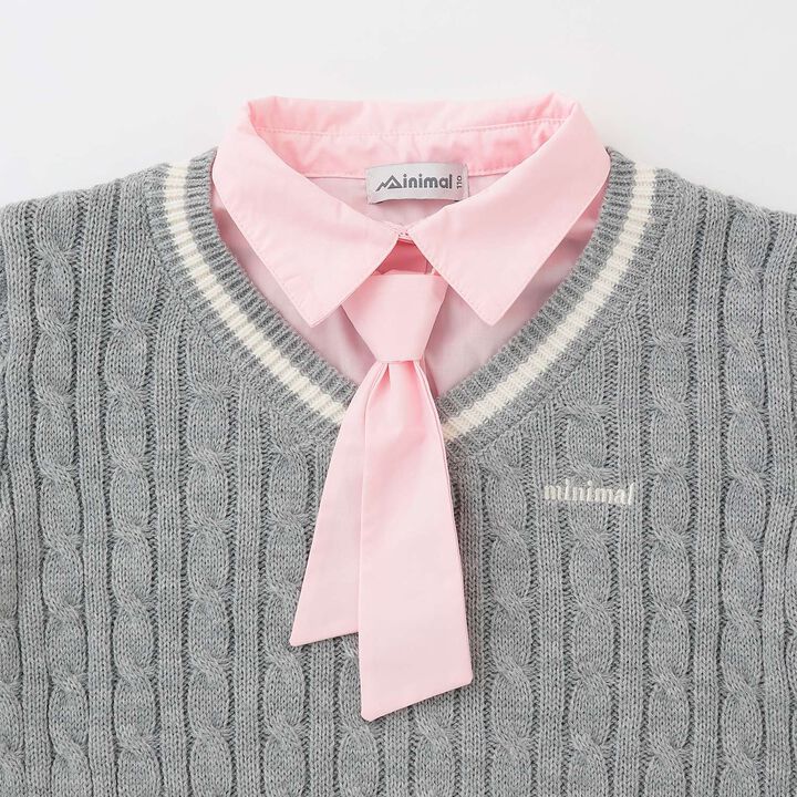 [Machine Washable] Layered Knit with Tie,Navy, medium image number 2