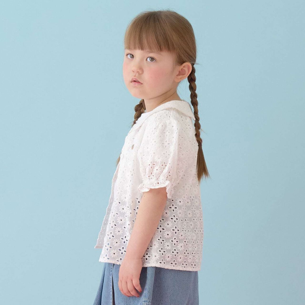 [100% Cotton] Lace Puff Sleeve Blouse for Girls Kids,Black, large image number 14