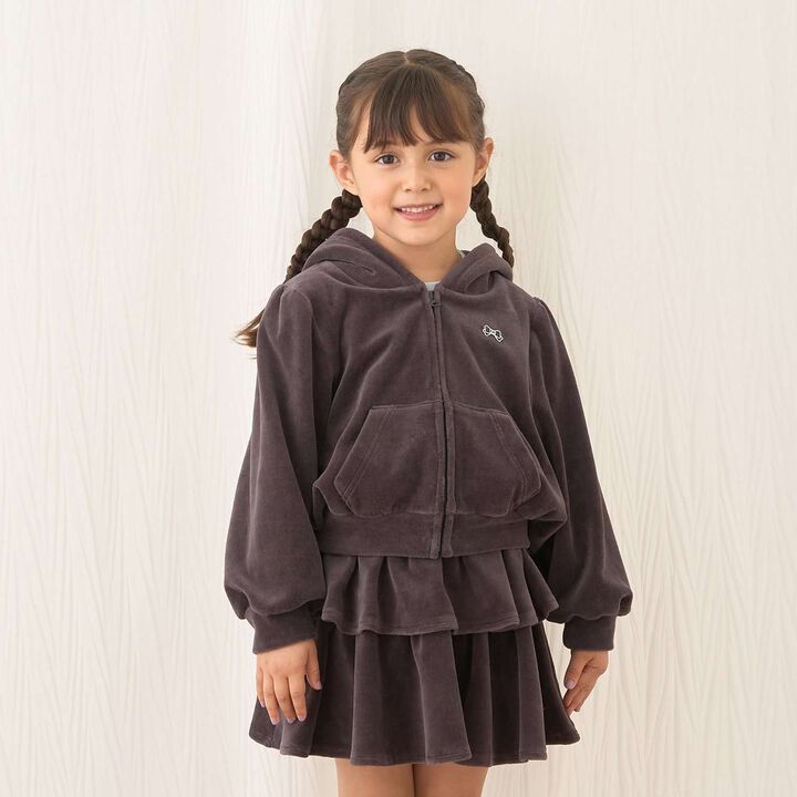 [Plush Velour] [Coordinatable Setup] Gathered Sleeve Zip Parka,Charcoal gray, medium image number 0