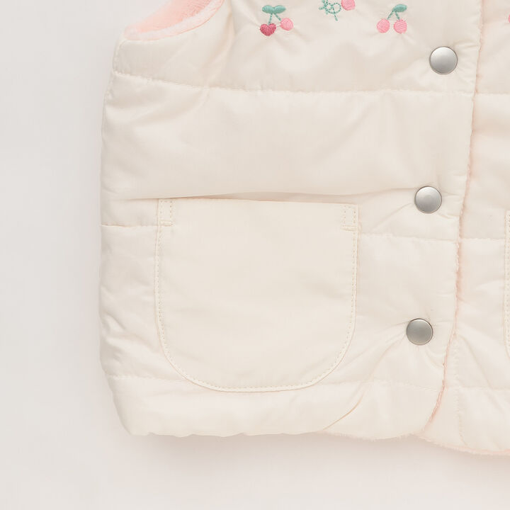 [Reversible] Cherry Embroidered Taffeta &times; Fleece Padded Vest,Pink, medium image number 8
