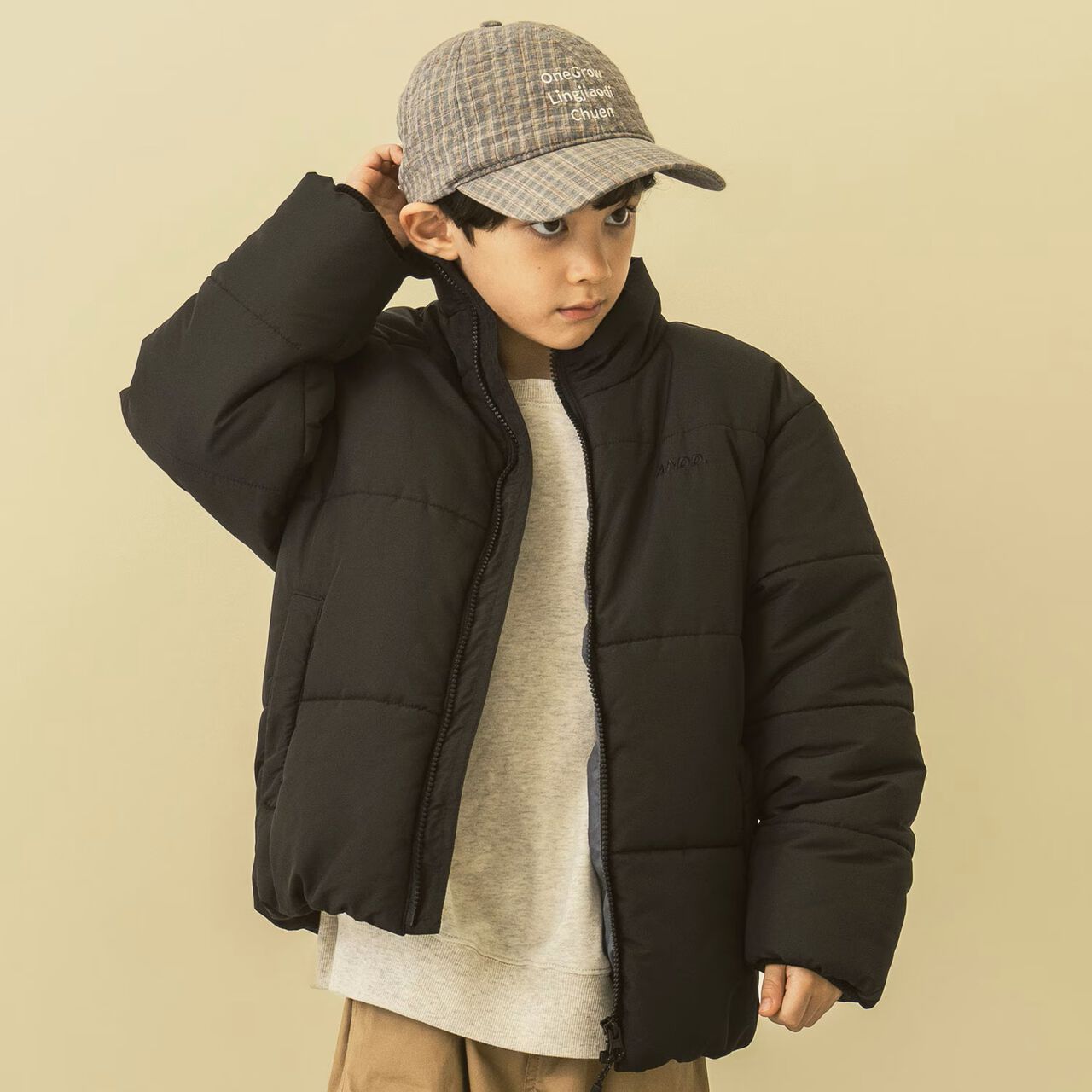 [D Select] Checkered Logo Embroidery Cap,Navy, large image number 1