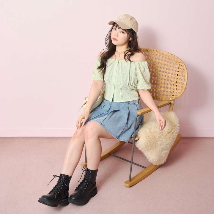 [LTXC] Denim Pleated Skirt with Belt,Navy, medium image number 2