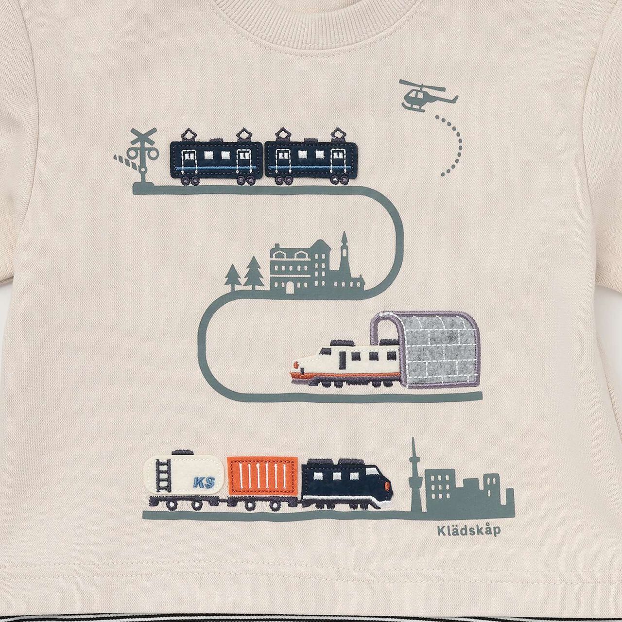 [Restock] Train Appliqué Stripe Pattern Sweatshirt,Red, large image number 3