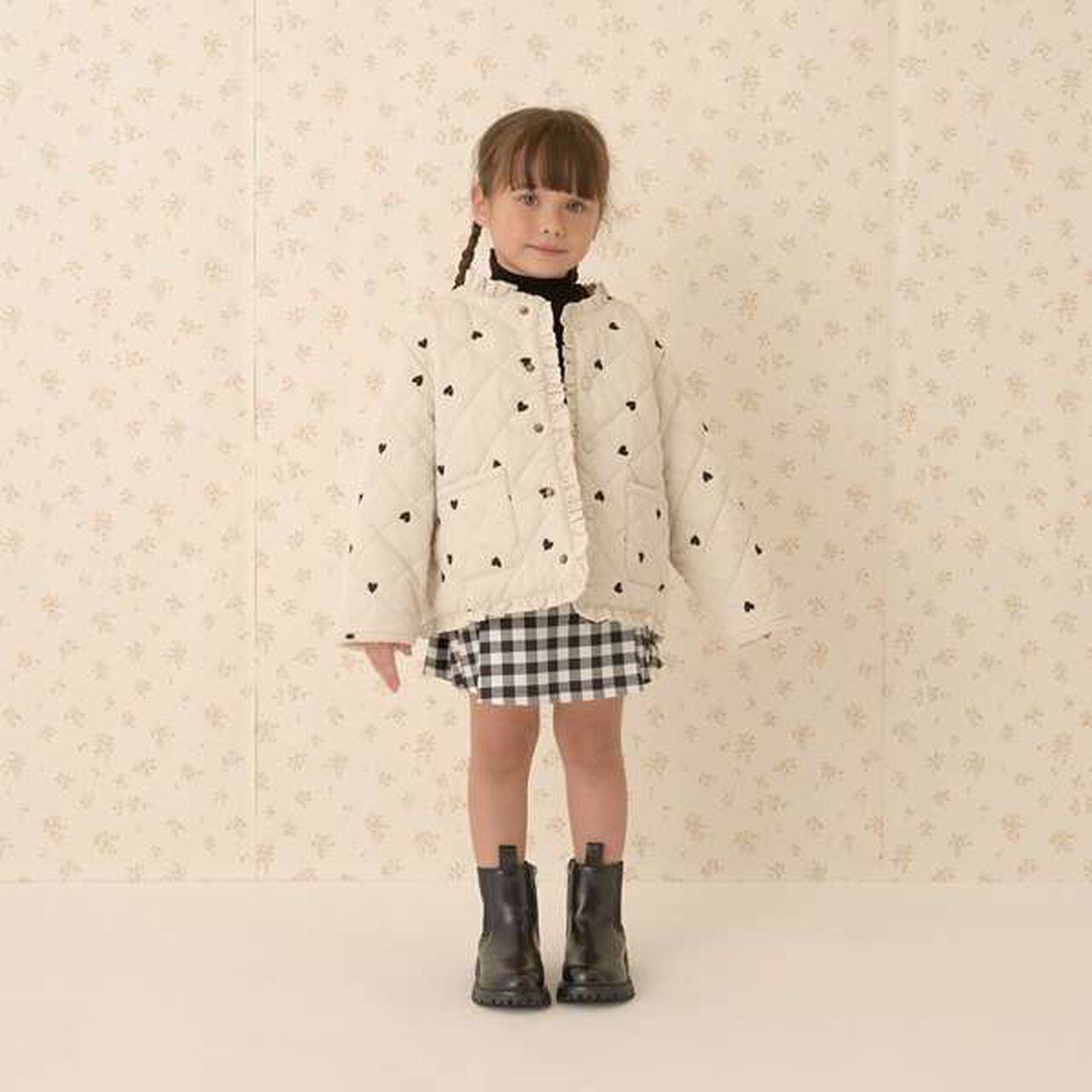 Collarless Heart Embroidered Blouson,Ivory, large image number 18