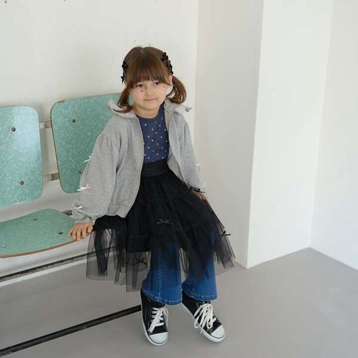 [Restock] Goodbye Pills Fleece Zip Parka with Frill and Ribbon,Ink blue, medium image number 17