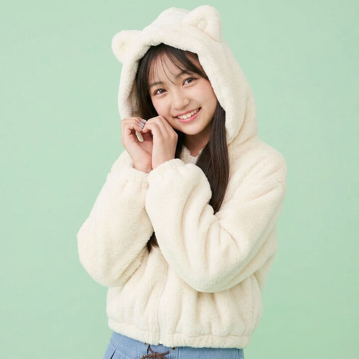 [milky coast] Cat Ear Fur Hoodie,Ivory, medium image number 1