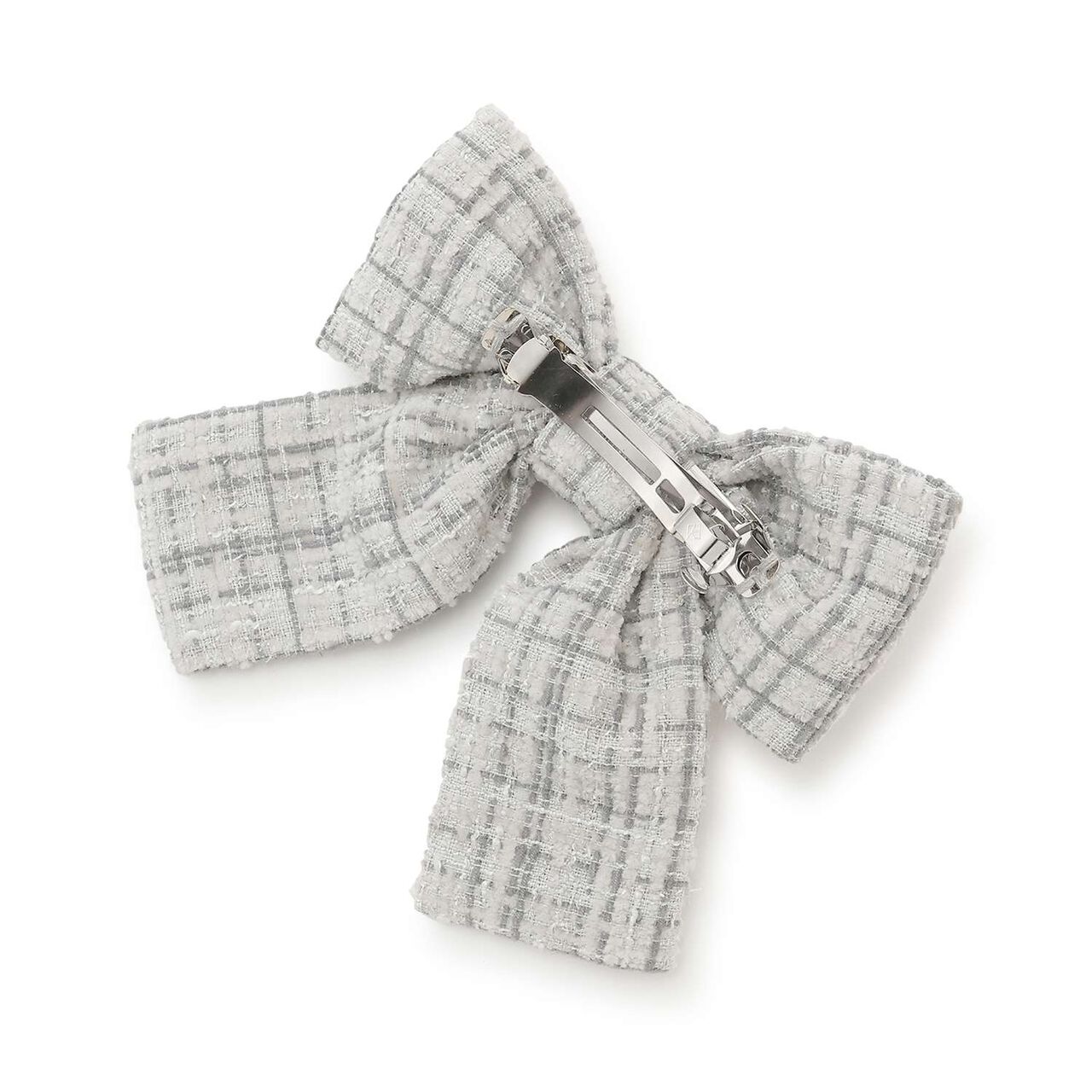 Tweed Ribbon Hair Barrette,Black, large image number 2