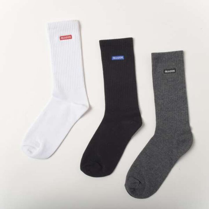 [Adult Size Available] Crew Length Box Logo Embroidered Socks Set of 3,, medium