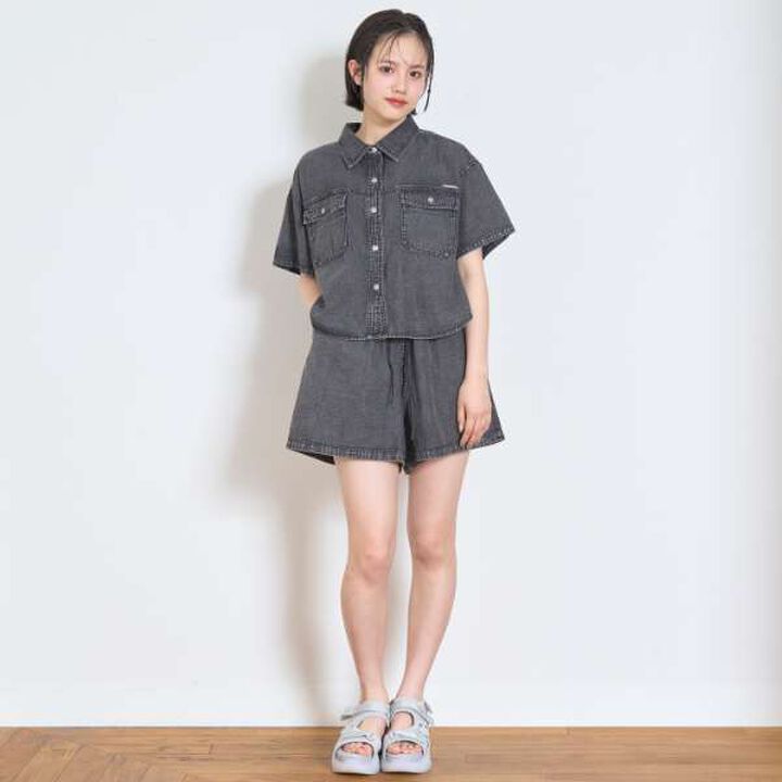 [100% Cotton] Denim Short-Sleeve Outfit Set,Blue, medium image number 2