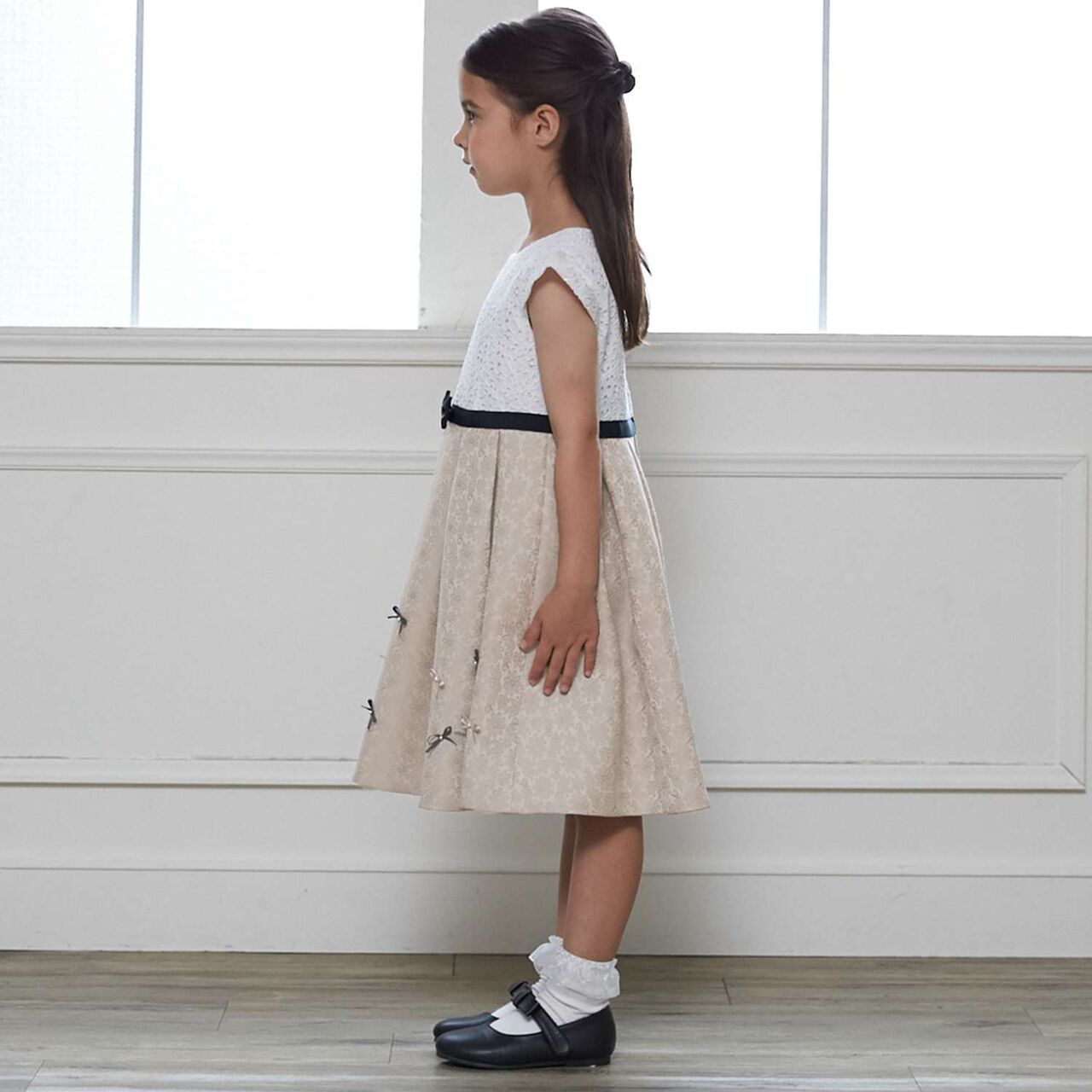 [Formal] Jacquard Ribbon OP + Collared JK Set,Beige, large image number 5