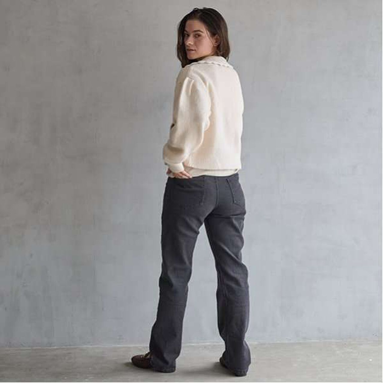 [Link] Collar Knit Cardigan,Charcoal gray, large image number 7