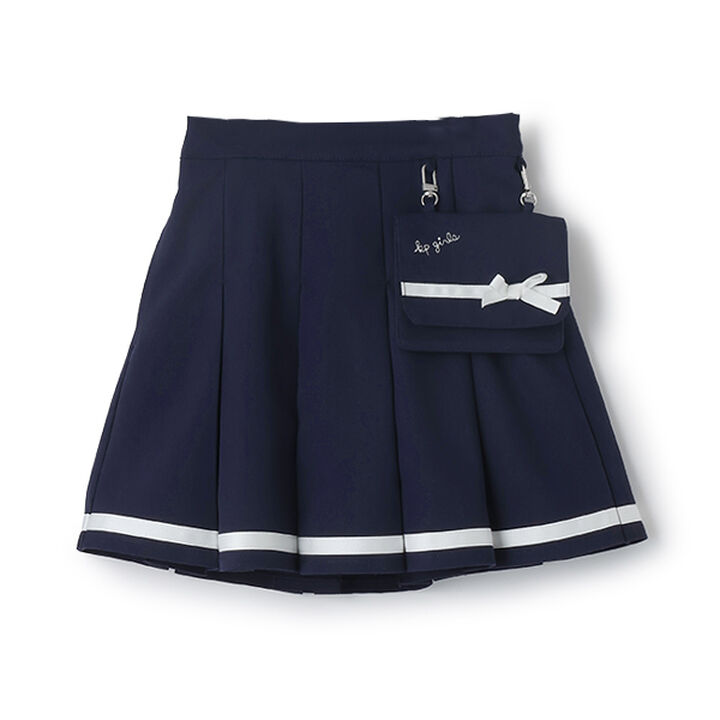Pleated Skirt-Pants with Detachable Pocket,Navy, medium image number 17