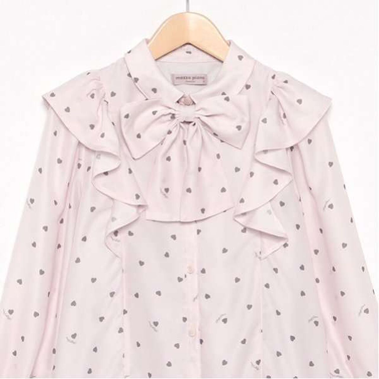 Frill Blouse with Bow Tie and Heart Pattern,Off white, large image number 10