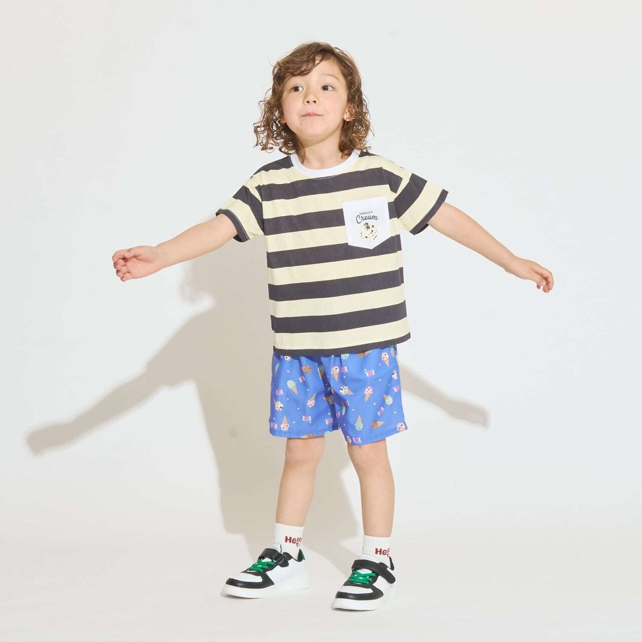 [31 Ice Cream] UV Cool Touch Shape-Retaining Sherbet T Assorted Print Striped T-Shirt,Black, large image number 24