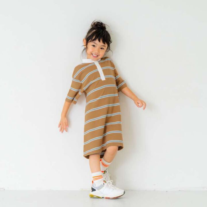 [Link] Stand Collar Rugby T-Shirt Dress,Navy, medium image number 14