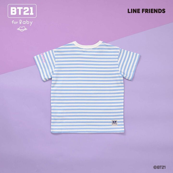 [BT21] Appliqué Stripe Short Sleeve T-Shirt,Sax blue, medium image number 17