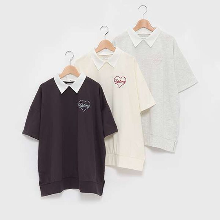 Big Heart Collar T-Shirt,Charcoal gray, medium image number 3