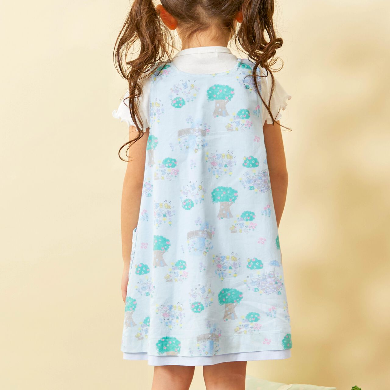 All-Over Pattern Lawn &times; Chambray Reversible Jumper Skirt,Blue, large image number 26