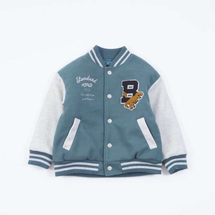 KP Boy Dinosaur Patch Stadium Jacket (90 to 130),Black, medium image number 2