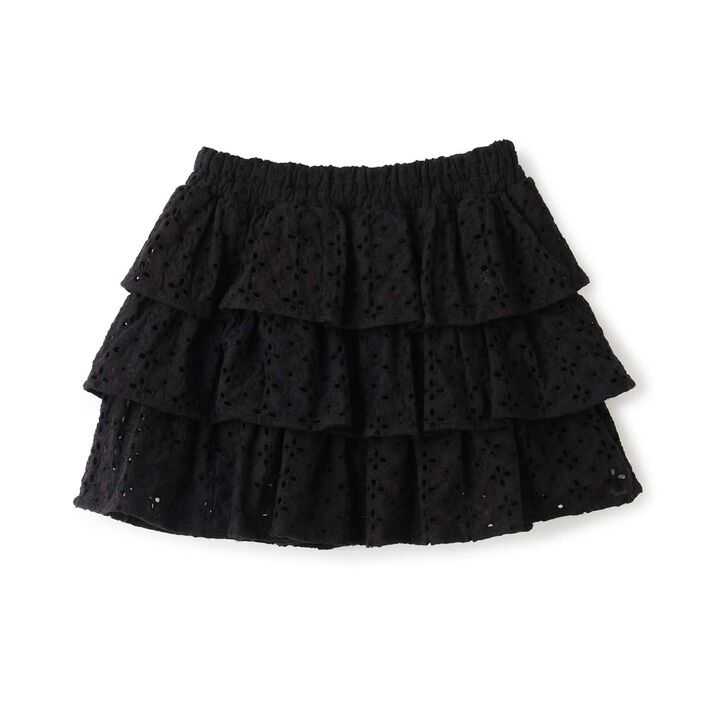[100% Cotton] Cotton Lace Tiered Skirt with Inner Shorts [Kids Girls],Pearl white, medium image number 3