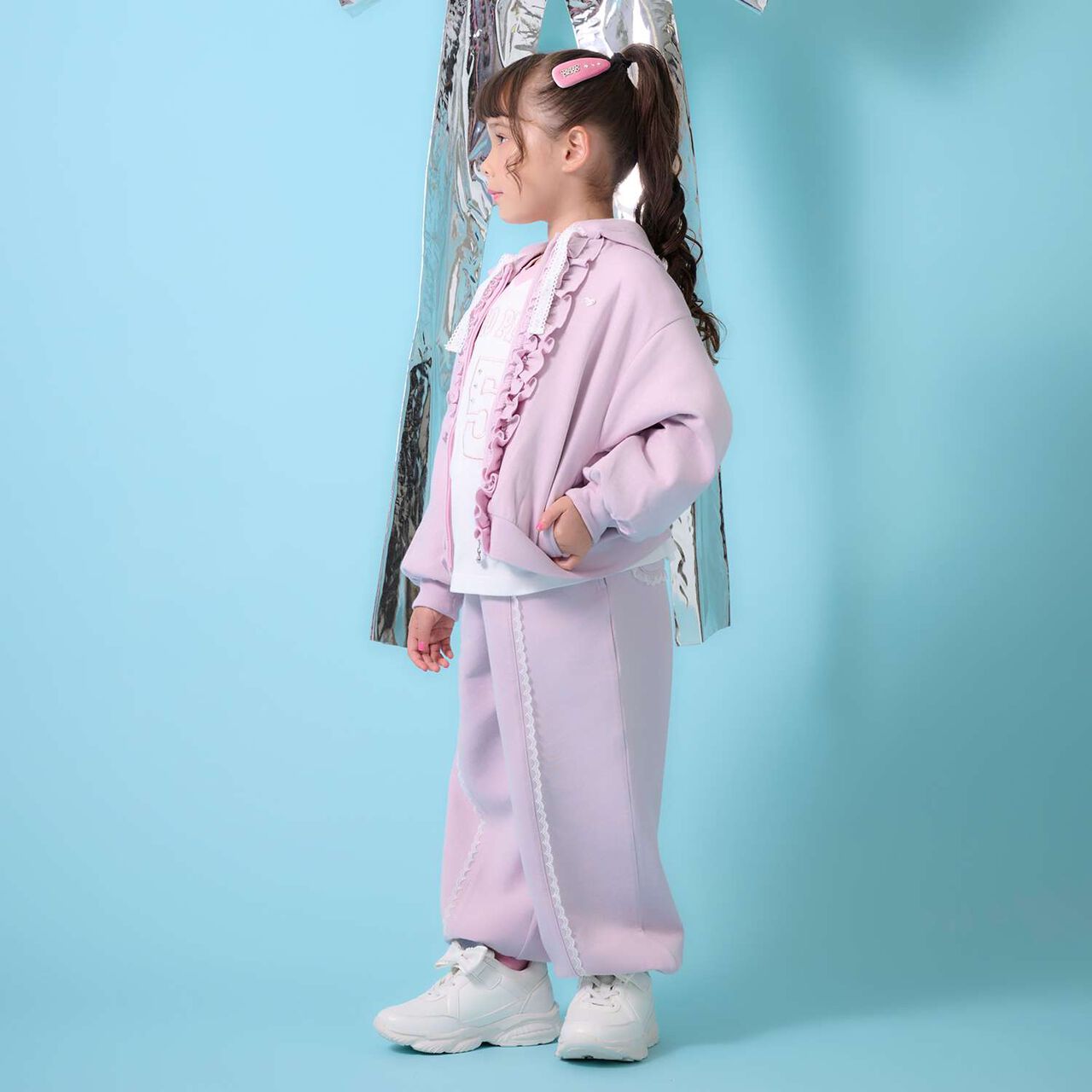 Lame Cardboard Frill Zip Parka,Pink, large image number 15