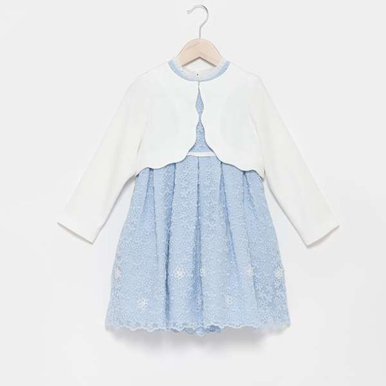Kids Bolero Jacket + Lace Dress Set,Sax blue, large image number 8