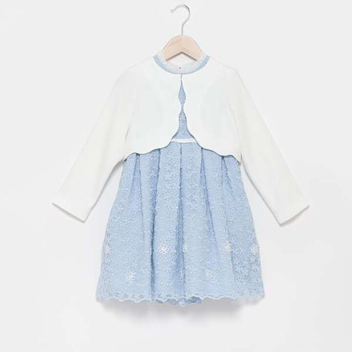 Kids Bolero Jacket + Lace Dress Set,Sax blue, medium image number 8